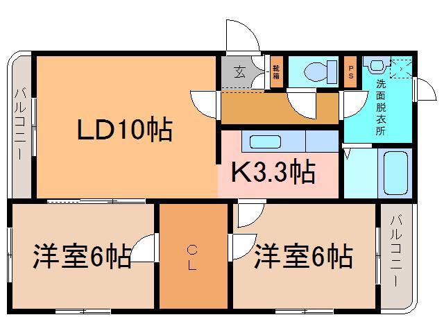 リリィベル(2LDK/3階)の間取り写真