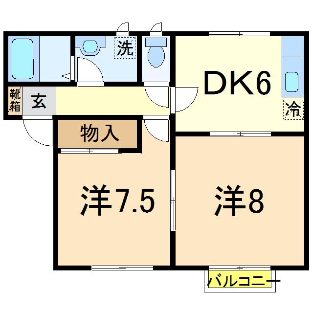 シティーハイツ金子III(2DK/2階)の間取り写真