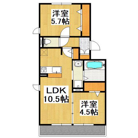 レイク藤和 A(2LDK/2階)の間取り写真