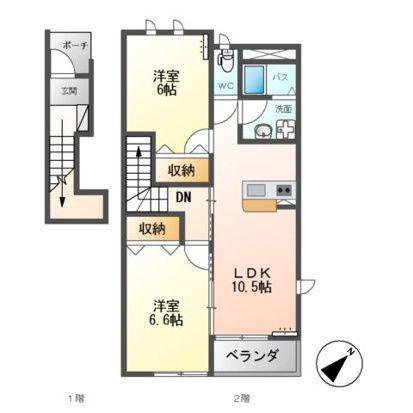 サンパレス(2LDK/2階)の間取り写真