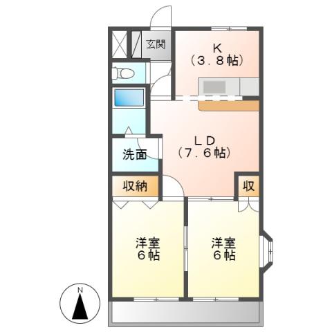 ヴィヴィエンダ弐番館(2LDK/2階)の間取り写真