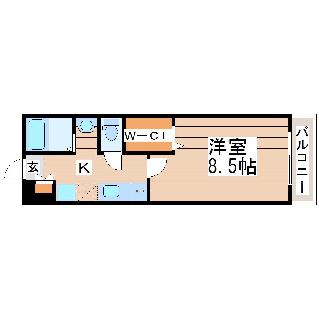 ウルス宮城野(1K/3階)の間取り写真