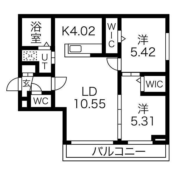 ミッドタウンテラスB(2LDK/4階)の間取り写真