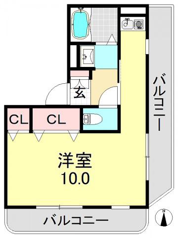 エミネンス平野(1K/4階)の間取り写真