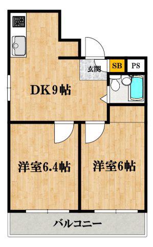 トーカンマンション長堀橋(2DK/3階)の間取り写真
