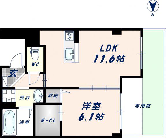 エイチツーオー小路(1LDK/1階)の間取り写真