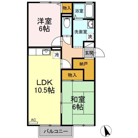 セジュール妙見B棟(2LDK/2階)の間取り写真
