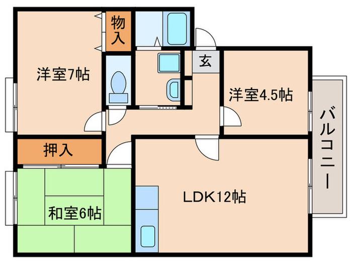 ヴィレッジ花水木A棟(3LDK/2階)の間取り写真