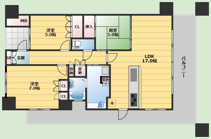 ロジュマン千里中央(3LDK/3階)の間取り写真