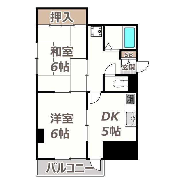 吉豊マンション(2DK/5階)の間取り写真