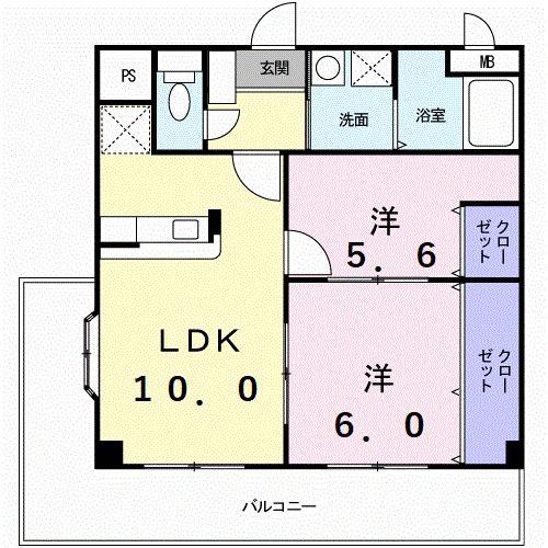 ヒルサイドビラ(2LDK/1階)の間取り写真