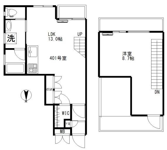第7丸仙ハイツ(1LDK/4階)の間取り写真