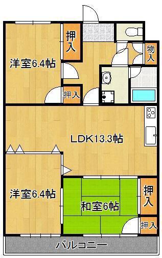 クレスト直方駅前(3LDK/4階)の間取り写真