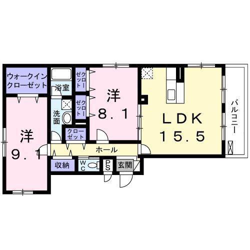 アヴェンタドール(2LDK/1階)の間取り写真