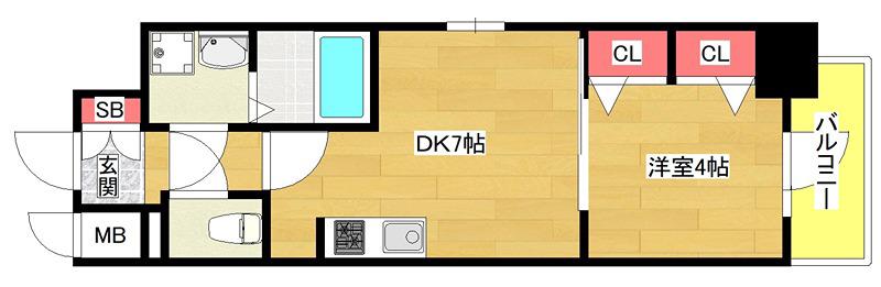 エスリード弁天町グロリア(1DK/8階)の間取り写真