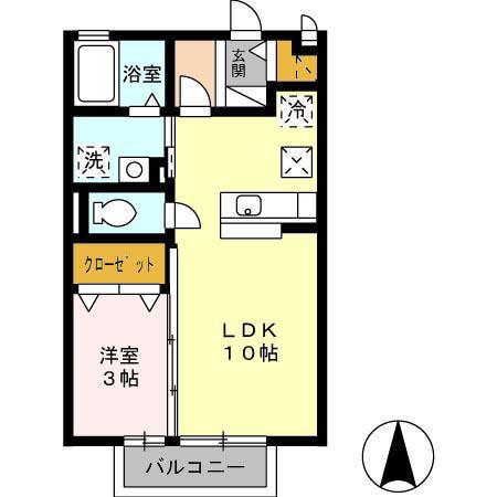 セジュール宮崎駅東(1LDK/1階)の間取り写真