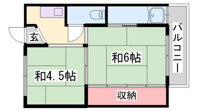 ビレッジハウス朝日ヶ丘(2K/1階)の間取り写真
