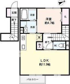 DエラングラースH仙台宮町(1LDK/1階)の間取り写真