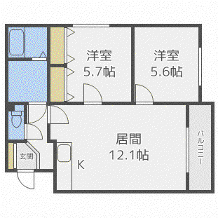 クレストパレス菊水(2LDK/4階)の間取り写真