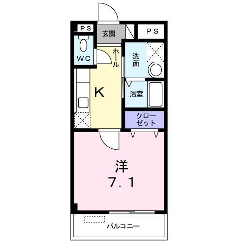 パ-クサイドひいらぎ(1K/2階)の間取り写真