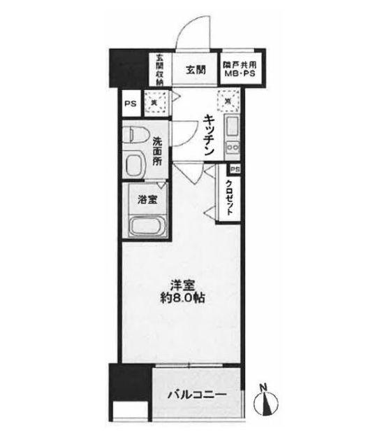 グローベル新大久保マスターズゲート(1K/2階)の間取り写真