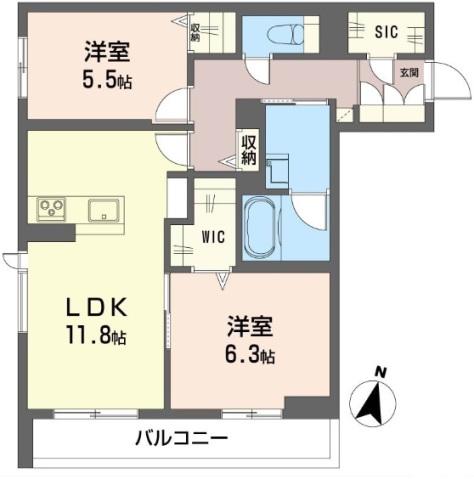 東武東上線 ふじみ野駅 徒歩15分 3階建 築1年(2LDK/3階)の間取り写真