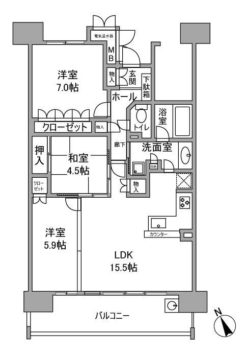 モアグレース古知野(3LDK/4階)の間取り写真