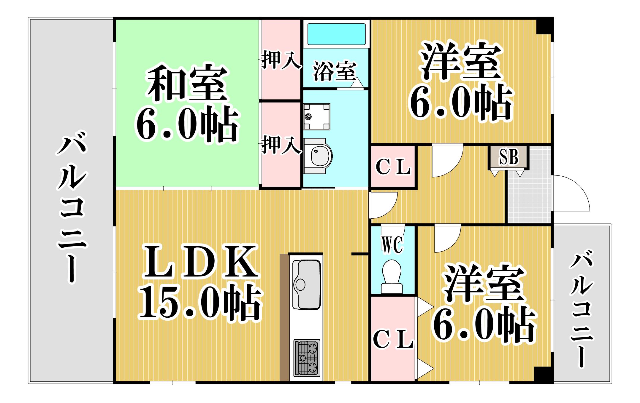 キャッスル・イン・小田部(3LDK/3階)の間取り写真