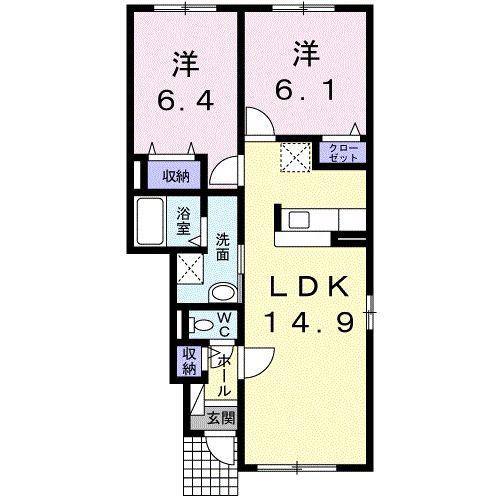 コリーヌI(2LDK/1階)の間取り写真