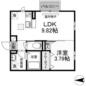 ハイヒルズ城野(1LDK/1階)の間取り写真