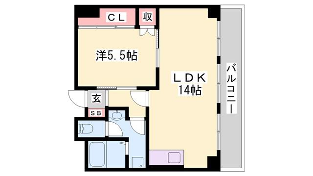 シャトー三和III号館(1LDK/6階)の間取り写真