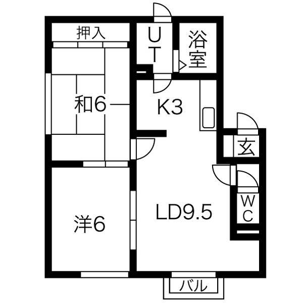 エクセルウィンディアA(2LDK/1階)の間取り写真
