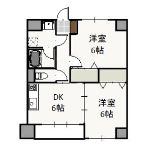 ウッドコート医大南(2DK/5階)の間取り写真