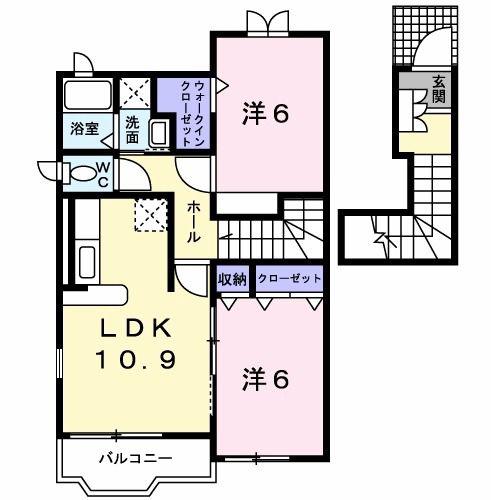 カトルセゾン(2LDK/2階)の間取り写真