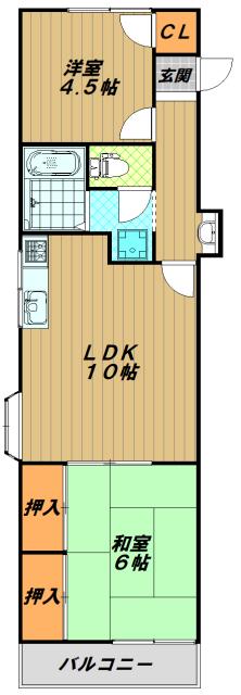 ビラ名谷D棟(2LDK/2階)の間取り写真