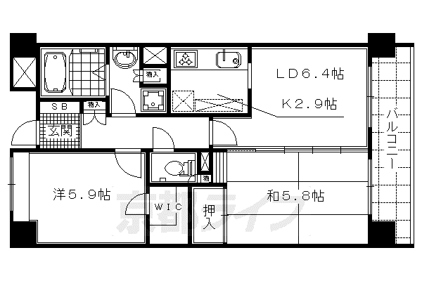 パインフィールド西京極(2LDK/7階)の間取り写真