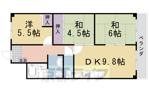 ロイヤルハイツ高塚II (3LDK/4階)の間取り写真
