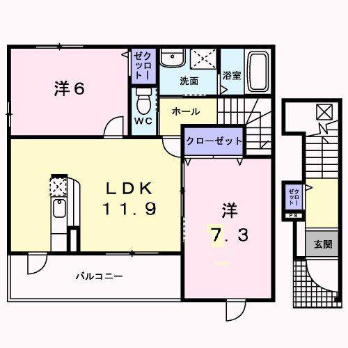 ル・プランタンA(2LDK/2階)の間取り写真