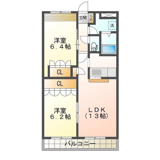 グランディール壱番館(2LDK/2階)の間取り写真