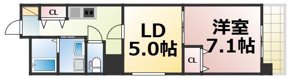 ヴァローレ布施(1LDK/4階)の間取り写真