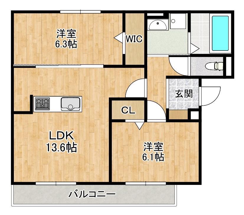 D-ROOM勝部3丁目(2LDK/1階)の間取り写真