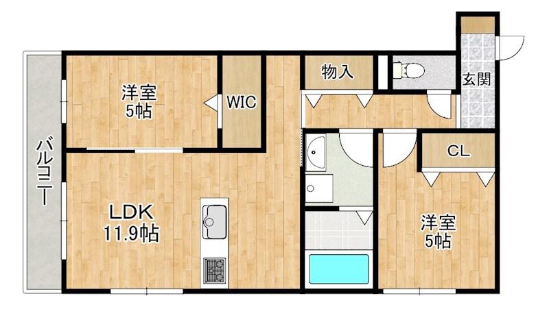 D-ROOM勝部3丁目(2LDK/1階)の間取り写真