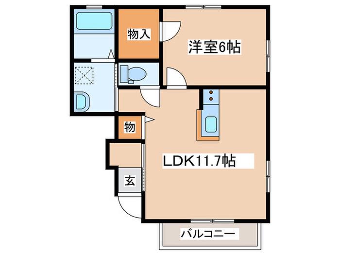 プリムローズB(1LDK/1階)の間取り写真