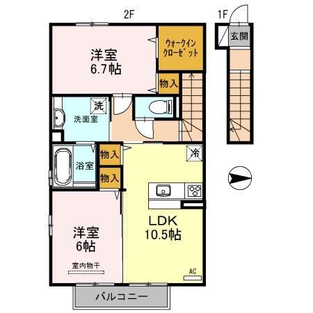 グレイス湊(2LDK/2階)の間取り写真