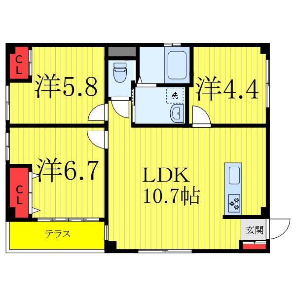 ドリームII(3LDK/1階)の間取り写真