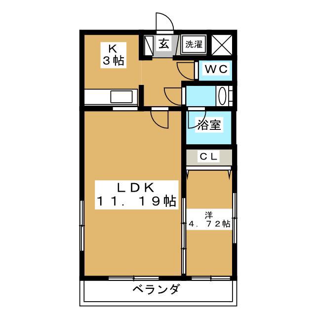 エスポワールB(1LDK/2階)の間取り写真