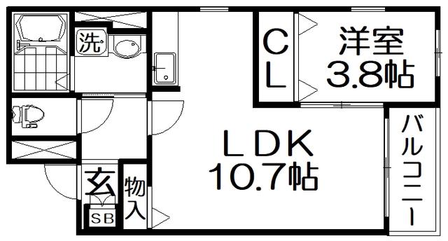ライジングサン(1LDK/2階)の間取り写真