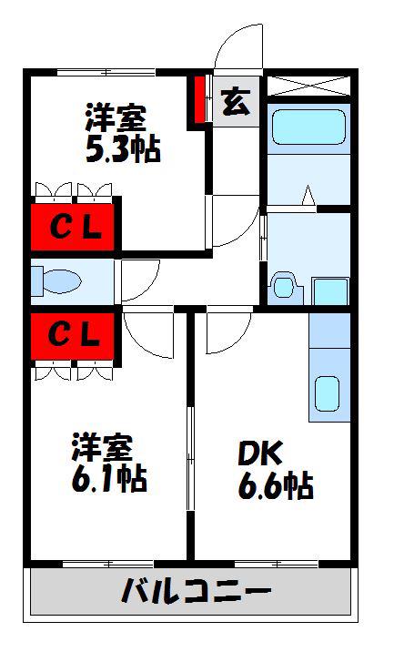プロヴァンス(2DK/1階)の間取り写真