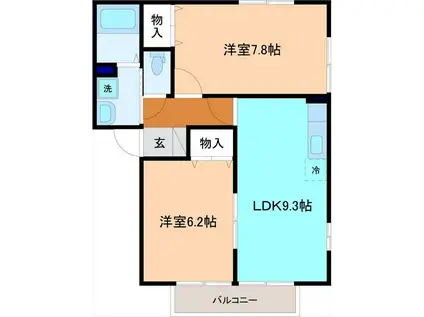 オアシスK(2DK/1階)の間取り写真