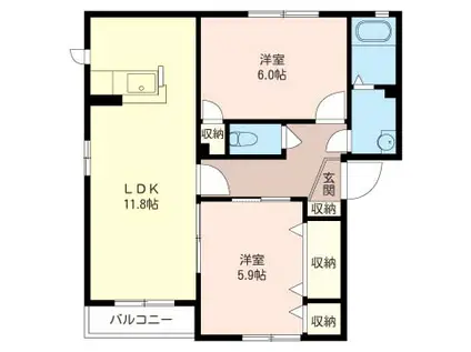 サンクゼールII シャーメゾン(2LDK/2階)の間取り写真